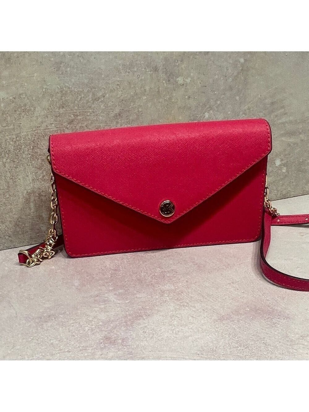 Michael Kors Saffiano Leather Envelope Crossbody & Matching Wallet Electric Pink - Picture 6 of 13